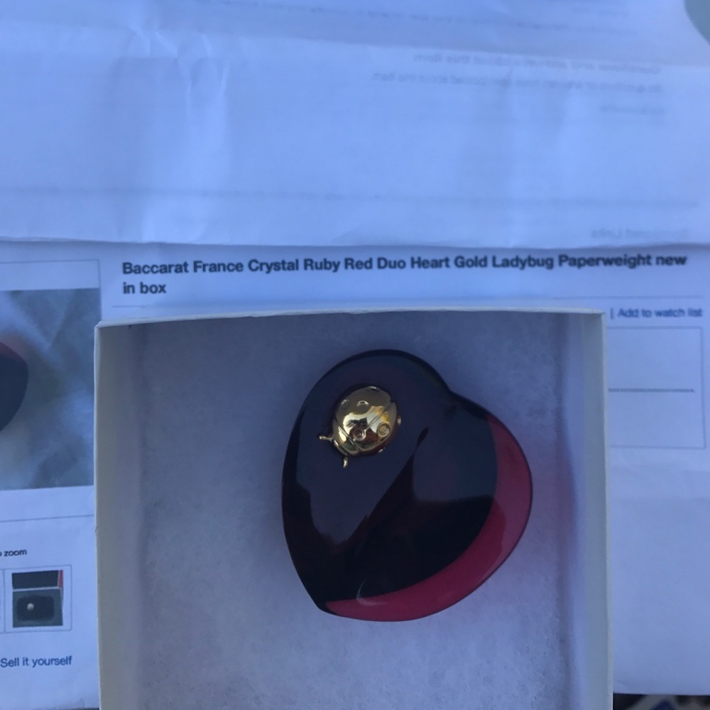 Baccarat France Ruby Red Crystal w/ Gold ladybug