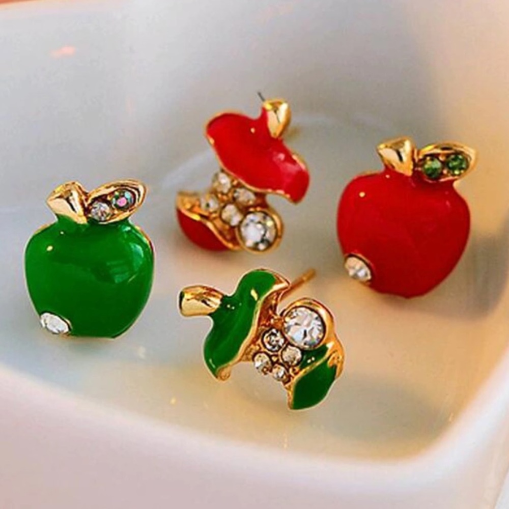 🌼 Apple tree stud post earrings bling crystal