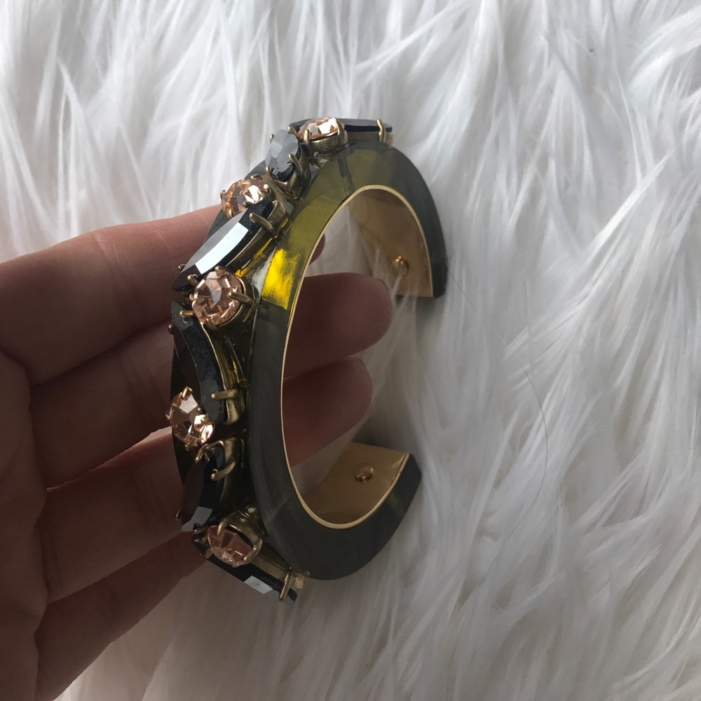 Jcrew Green Acrylic and Rhinestone Cuff