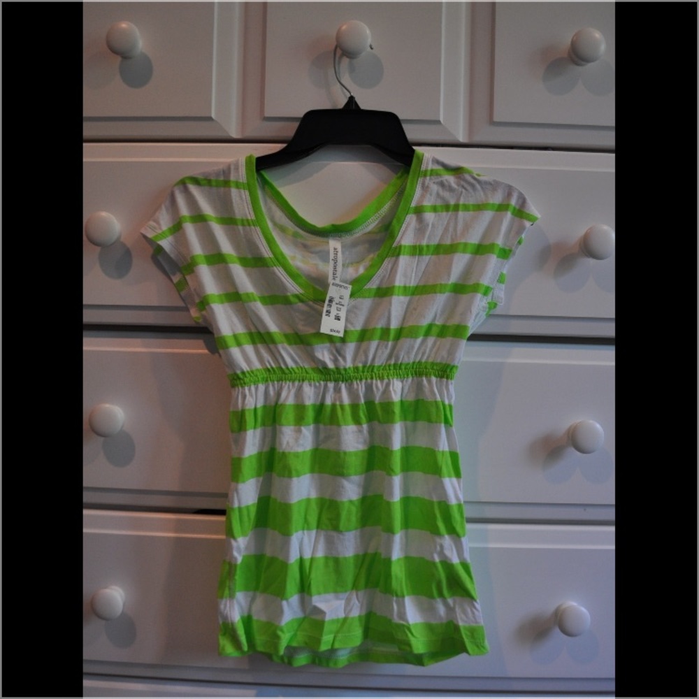 Green and white striped short sleeve shirt