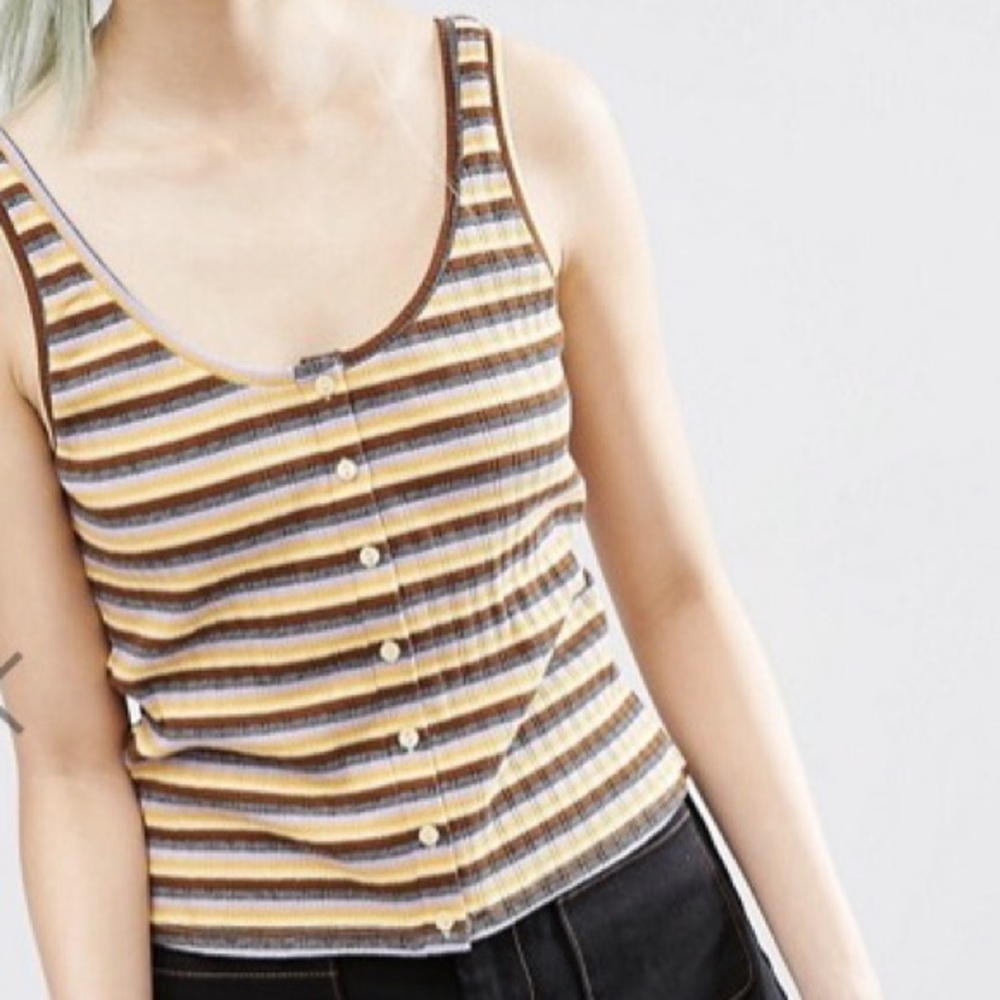 Monki Striped Button Down Tank Top