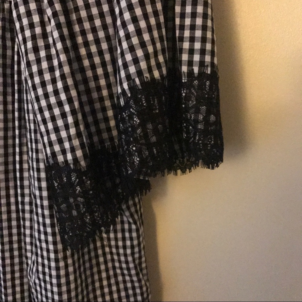 Velzera Plus Size Lace Gingham Peasant blouse #A30 - Picture 4 of 8