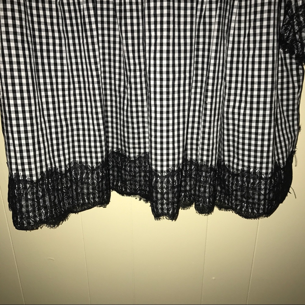 Velzera Plus Size Lace Gingham Peasant blouse #A30 - Picture 5 of 8