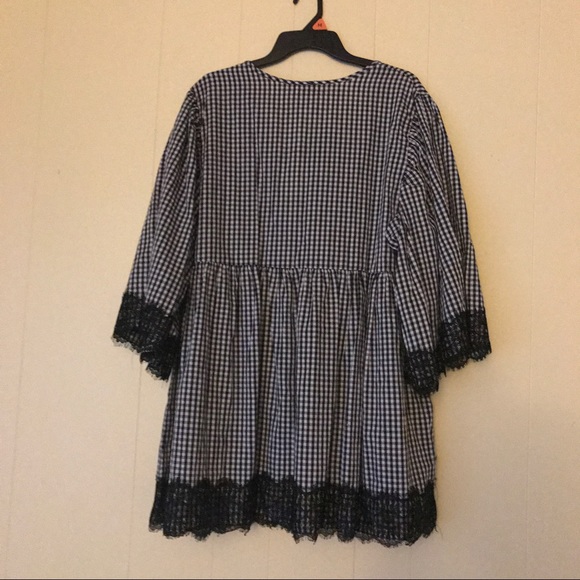 Velzera Plus Size Lace Gingham Peasant blouse #A30 - Picture 3 of 8