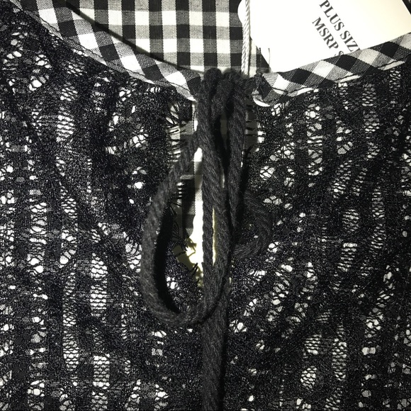 Velzera Plus Size Lace Gingham Peasant blouse #A30 - Picture 6 of 8