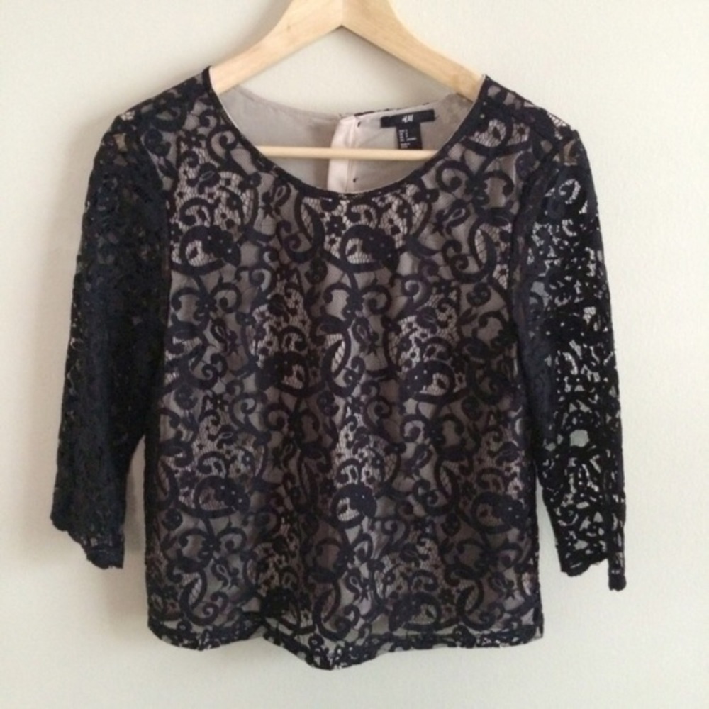 LN Lace w/nude blouse under it & buttons down back