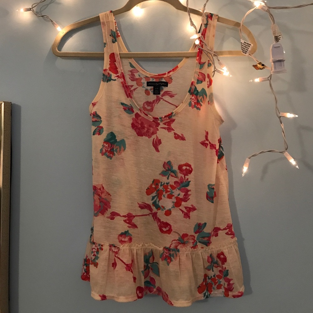 American Eagle Floral Tank Top with Frilly Detail