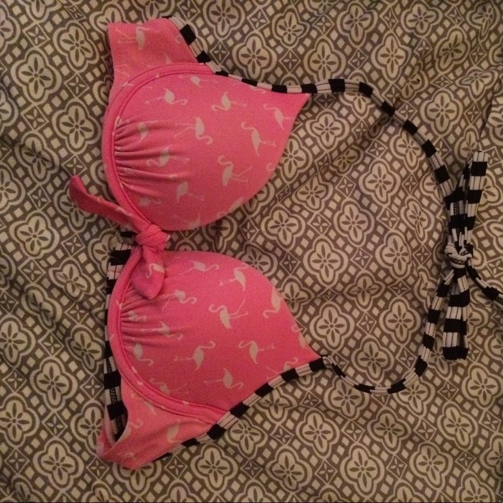 Pink and black flamingo print swim top!