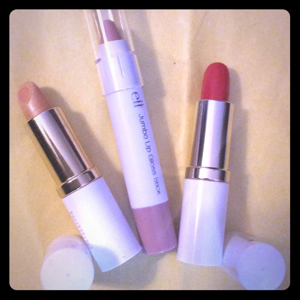 Red and Gold Lipsticks and E L F Lip Gloss