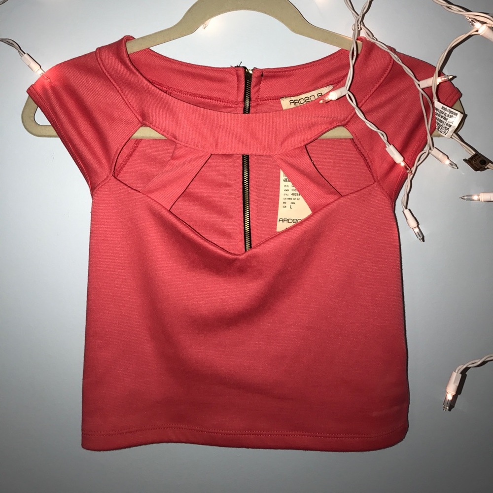 Arden B Coral Summer Crop Top with Cutouts