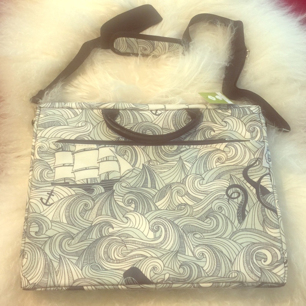 Nautical laptop briefcase cross body strap new
