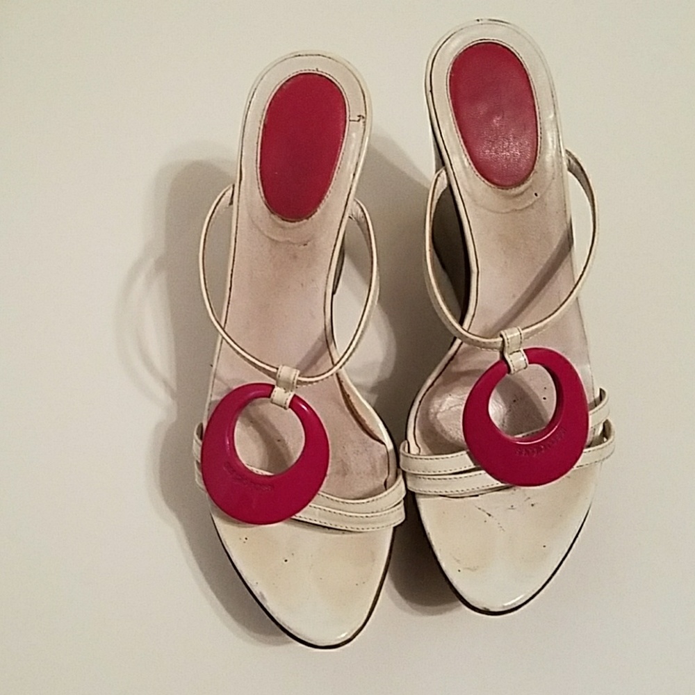 White and hot pink Sergio Rossi platform shoes
