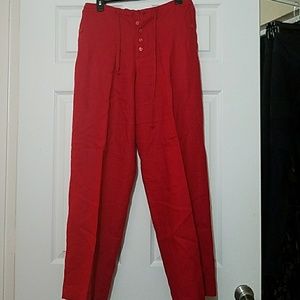 100% red linen pants with drawstring