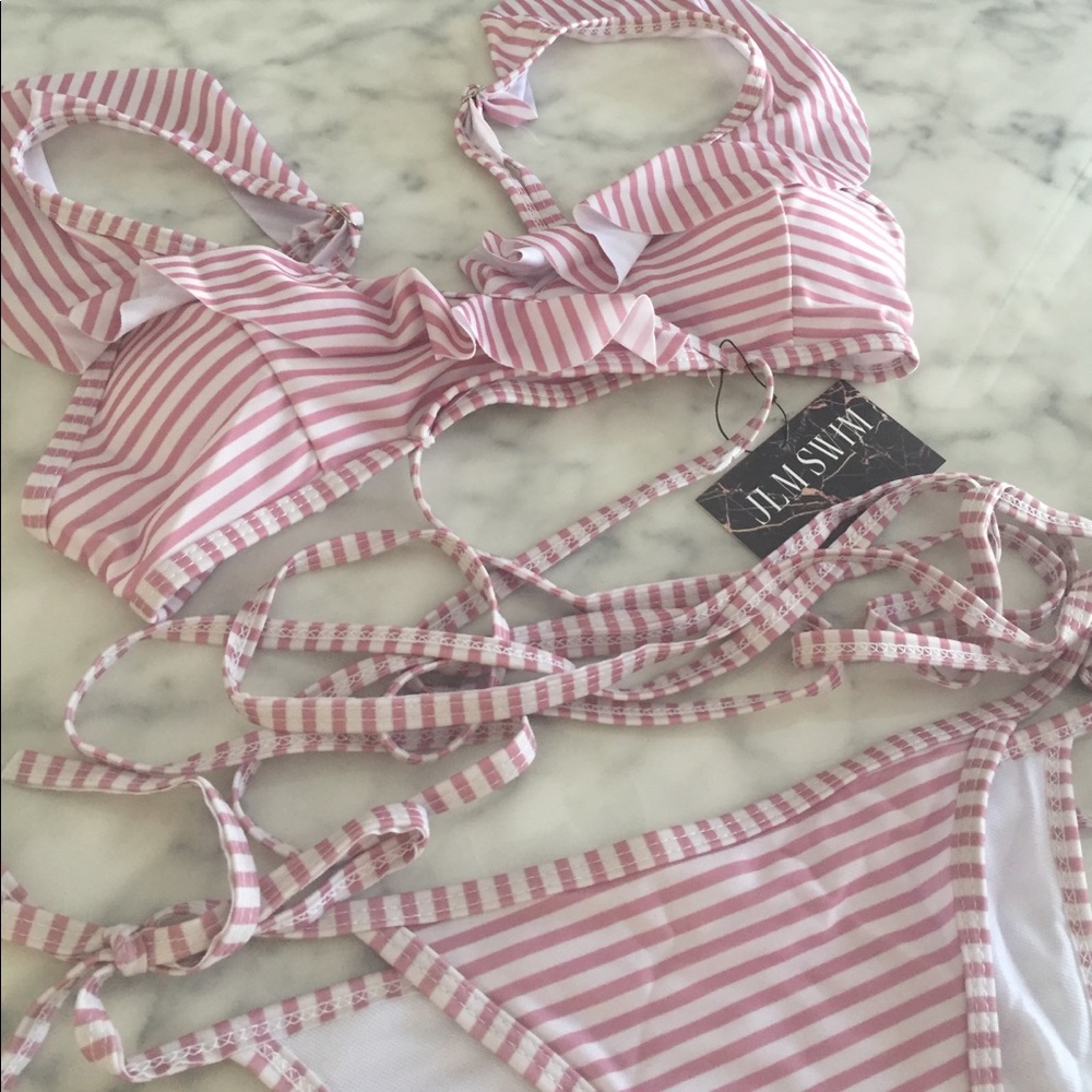 • Pink & White Striped Bikini • - Picture 7 of 8