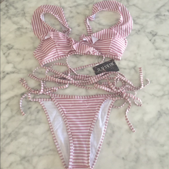 • Pink & White Striped Bikini • - Picture 6 of 8