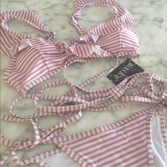• Pink & White Striped Bikini • - Picture 7 of 8