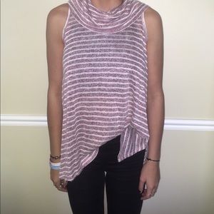 Loose maroon & white turtleneck striped tank top