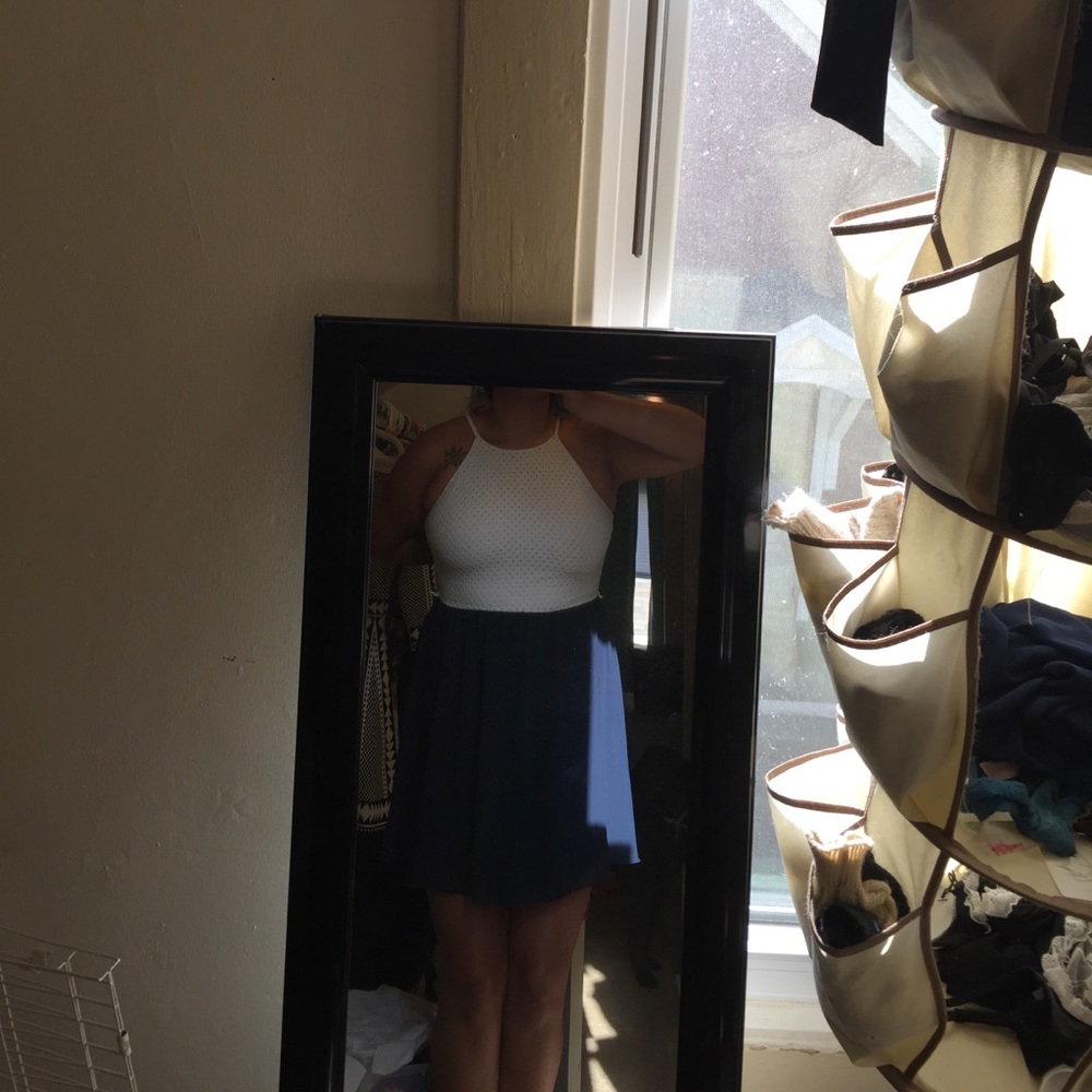 White and navy dress