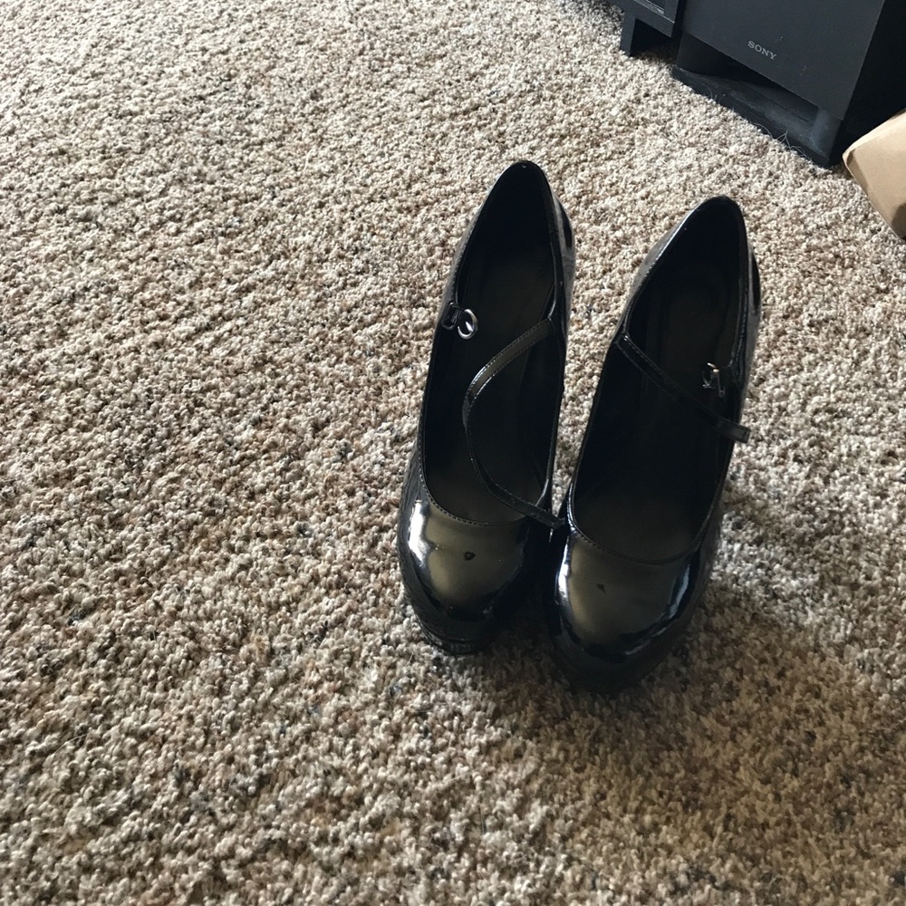 Black patent leather heels
