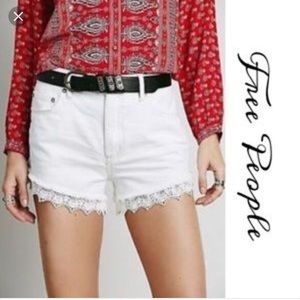 Free People White Lace Trim Shorts