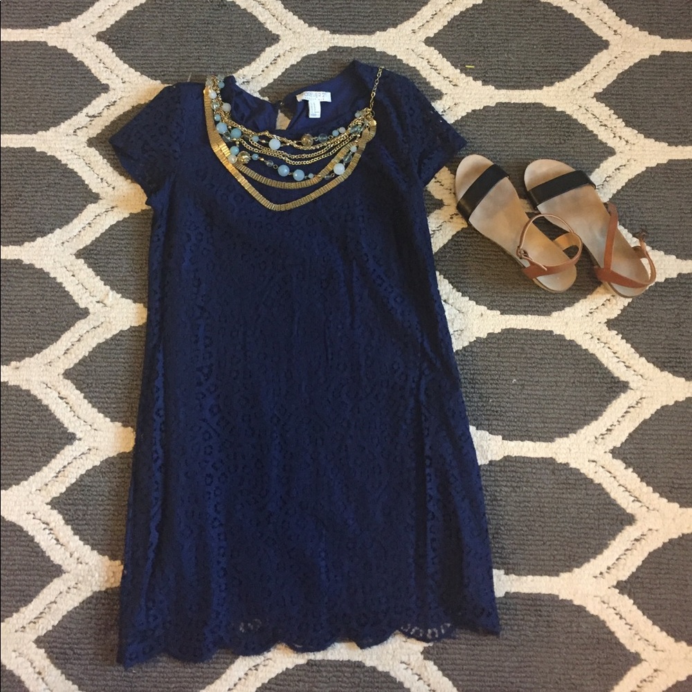 Forever 21 Navy lace eyelet mini dress