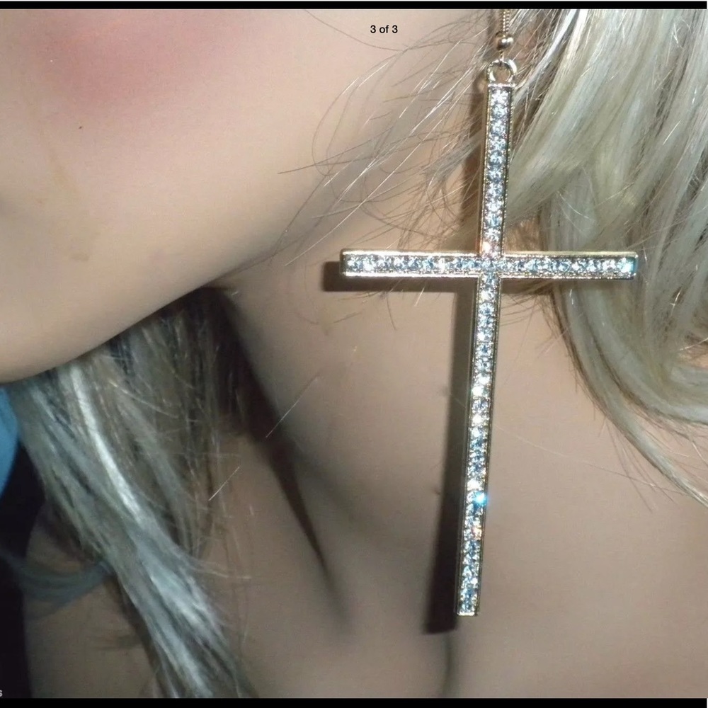 🌈#33.Fashion Cross Rhinestone Earrings