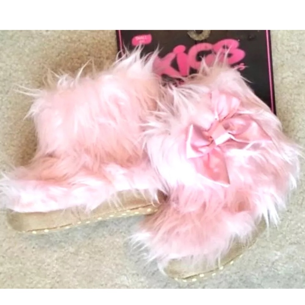 Toddler girl pink tan booties Slipper 5/6 7/8 9/10