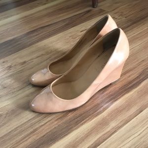 J Crew Martina patent leather wedge heels in nude