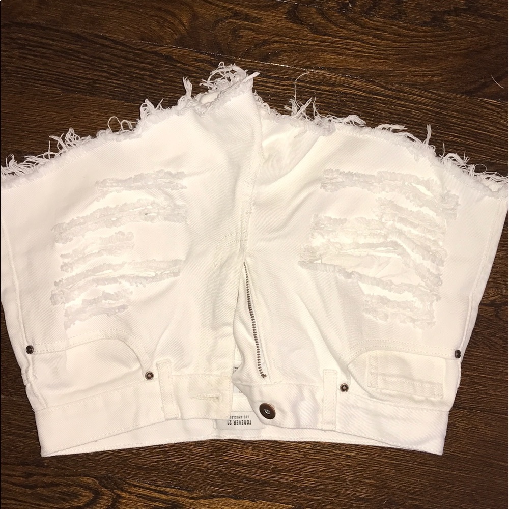 High wasted white jean shorts