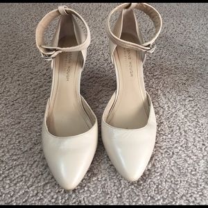 Nude wedges with ankle strap