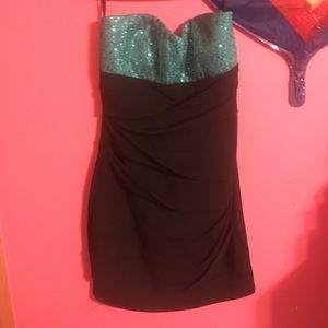 Strapless Black And Teal Sequined Dress