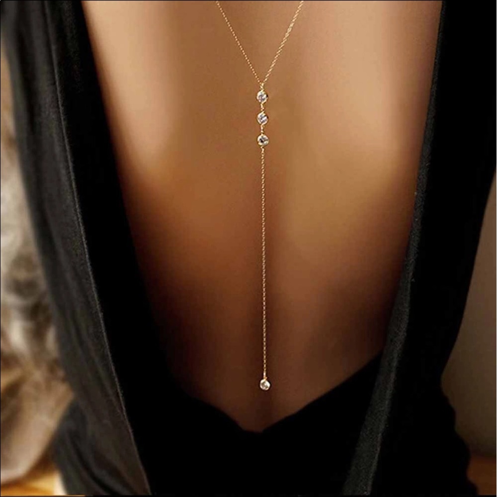 ✨ Elegant back drop body jewelry gold necklace