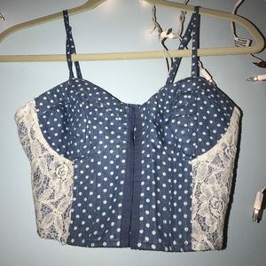 Forever 21 White Polka Dot & Lace Bustier Top