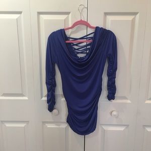 Stretch Blue 3/4 Length Sleeve Blouse