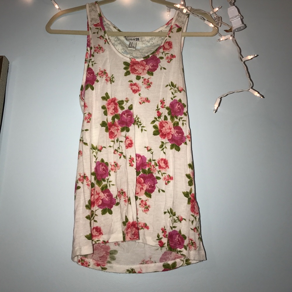 Forever 21 Floral Tank Top with Lace Detailing