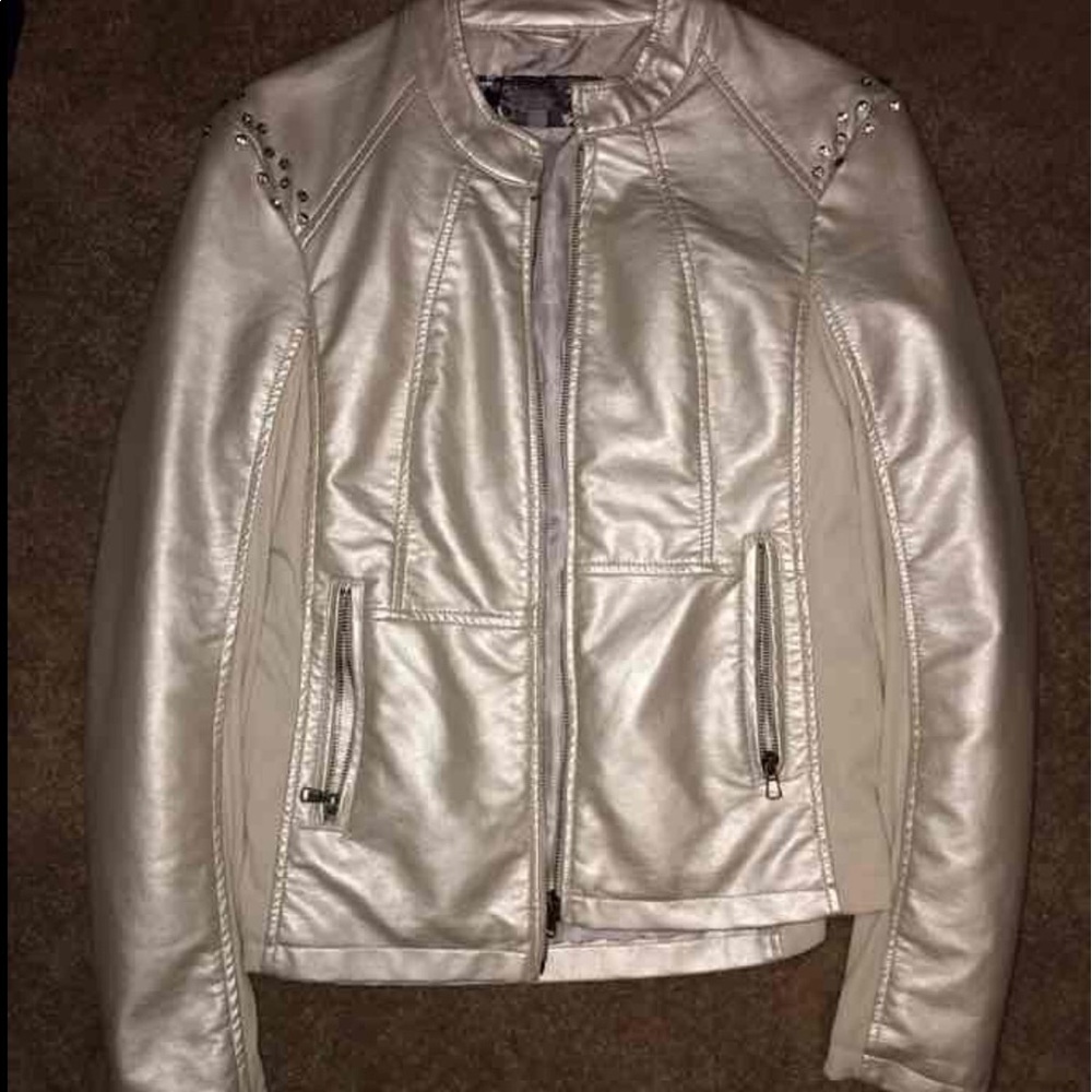 ISO cream colored studded jacket from the Buckle