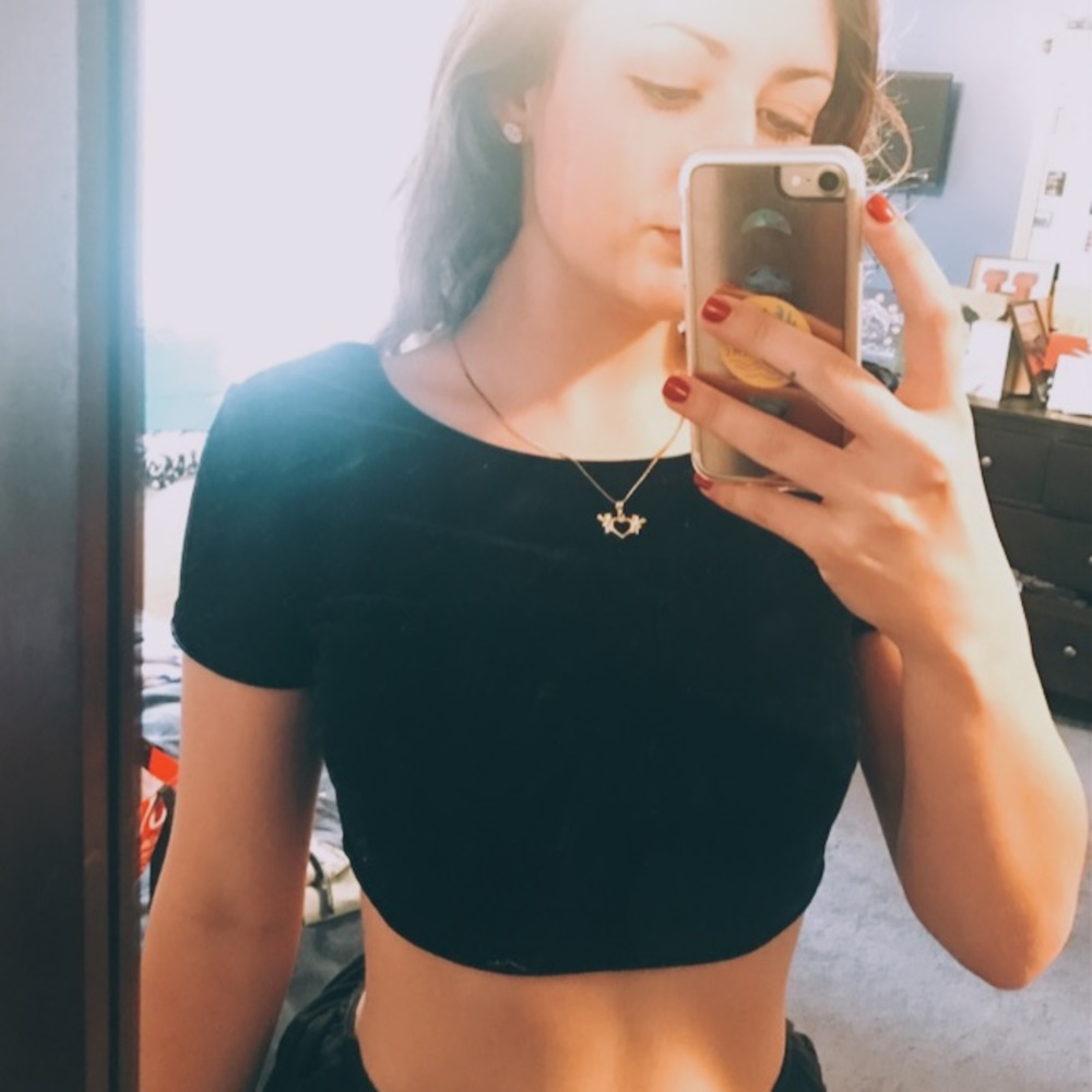Dark blue velvet crop top