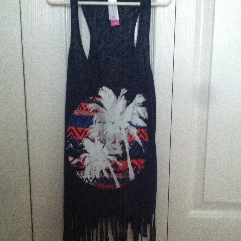 Blue tank top with palm trees