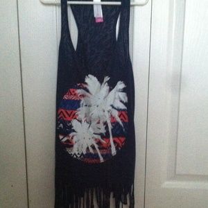 Blue tank top with palm trees