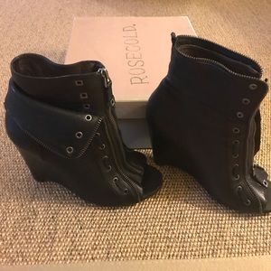 Peep toe black booties