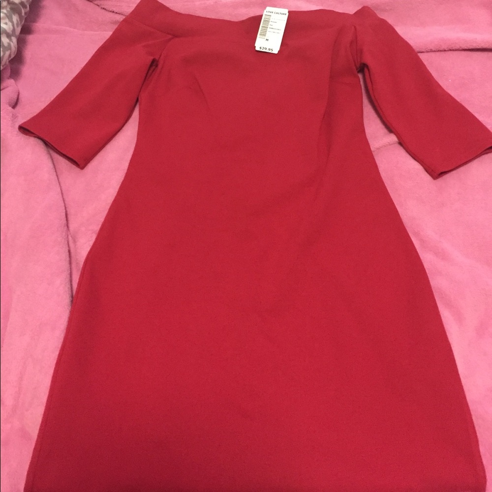 Red off shoulder dress