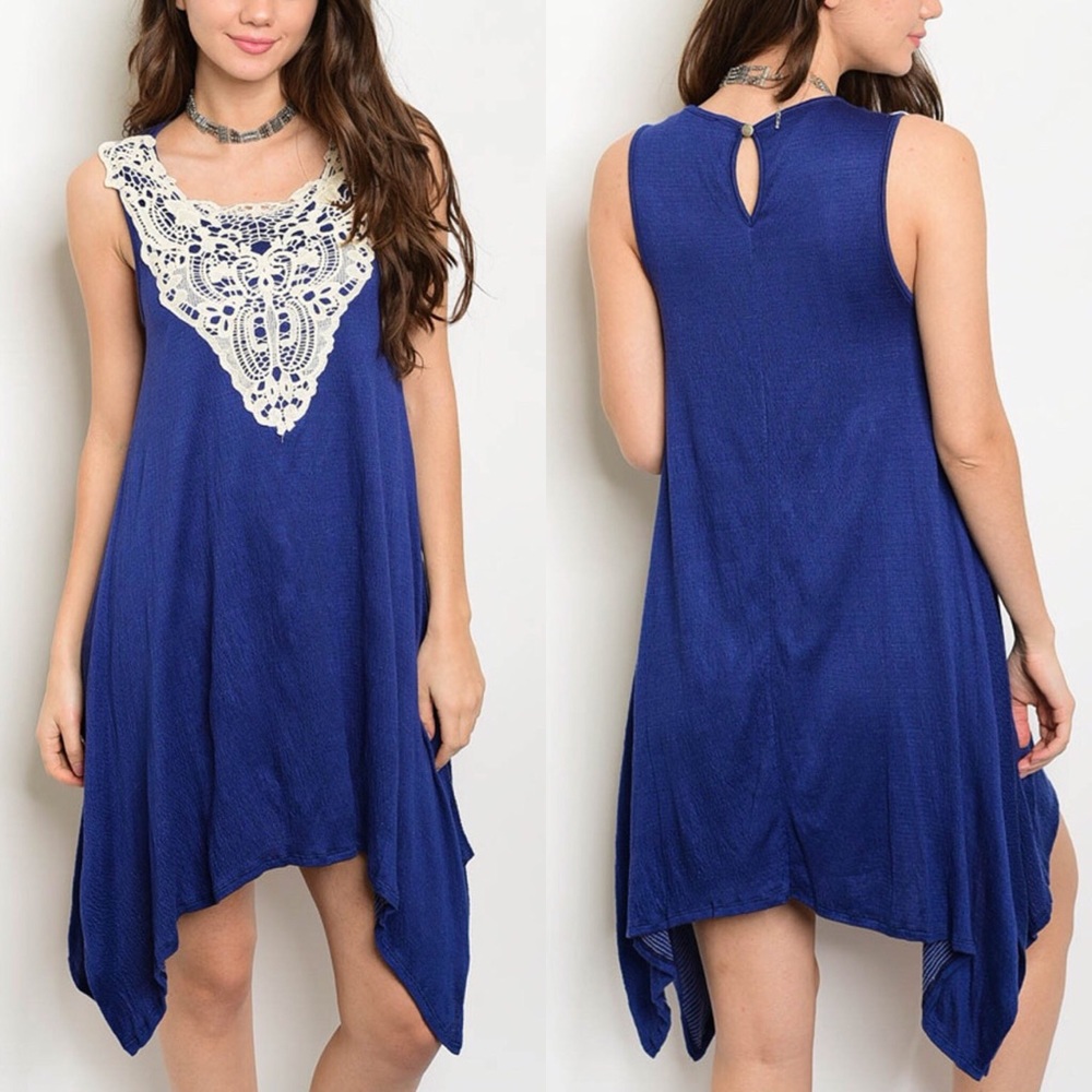Royal Blue Asymmetrical With Cream Crochet Detail - Picture 5 of 7