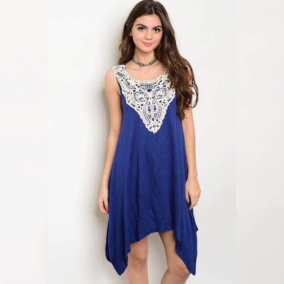 Royal Blue Asymmetrical With Cream Crochet Detail - Picture 6 of 7