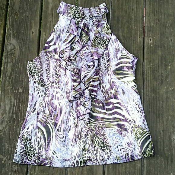 BCX Tops - Business Blouse Tank with High Neck and Ruffles