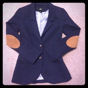 Navy 2 button blazer with suede elbow patches