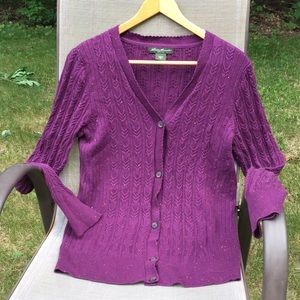 Eddie Bauer purple cable knit button-up sweater Eddie Bauer purple cable knit button-up sweater