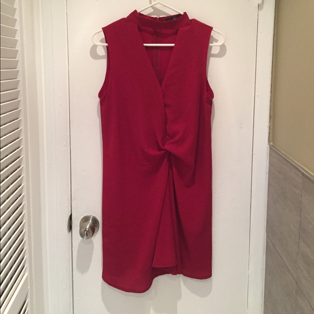 Red choker neck knot dress by Misguided