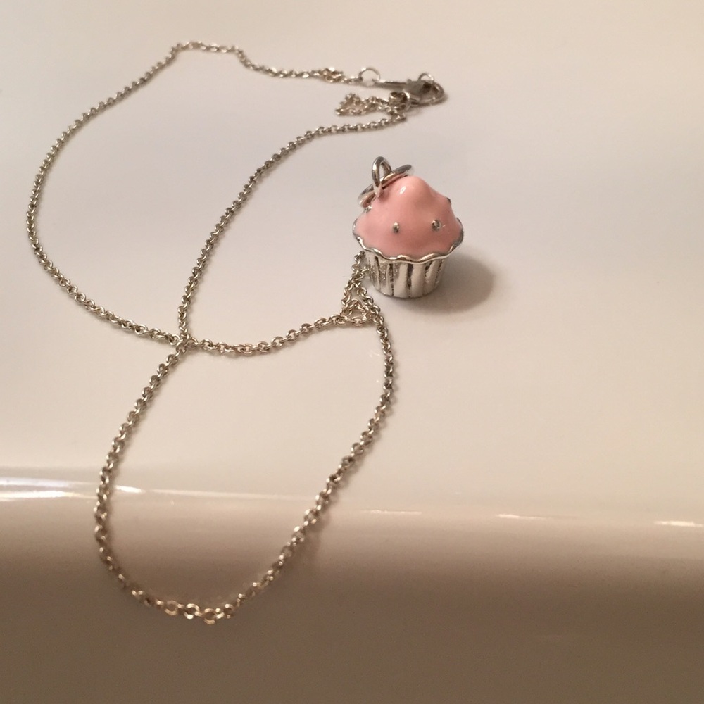 Sterling silver cupcake charm necklace