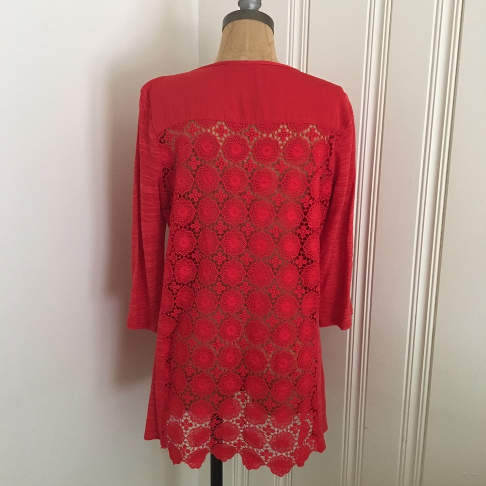 Vibrant red crochet 3/4 sleeve top M❤️
