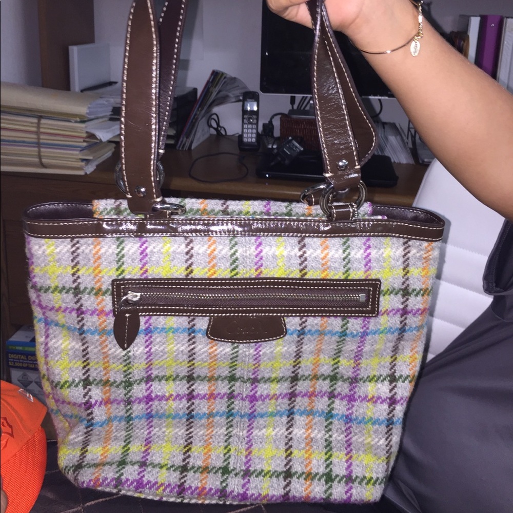 Vintage Coach Tweed Wool and Leather Handbag